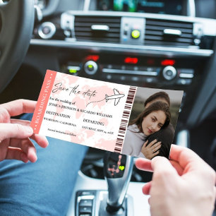 Boarding pass monogram save the date ticket
