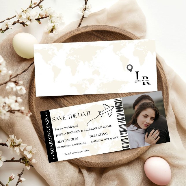 Boarding pass monogram save the date ticket (Creator Uploaded)