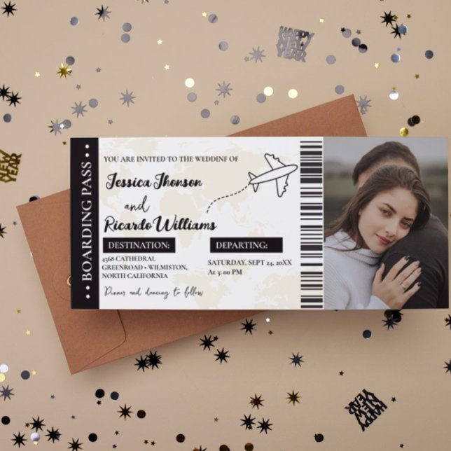 Boarding pass monogram wedding ticket invitation (Creator Uploaded)