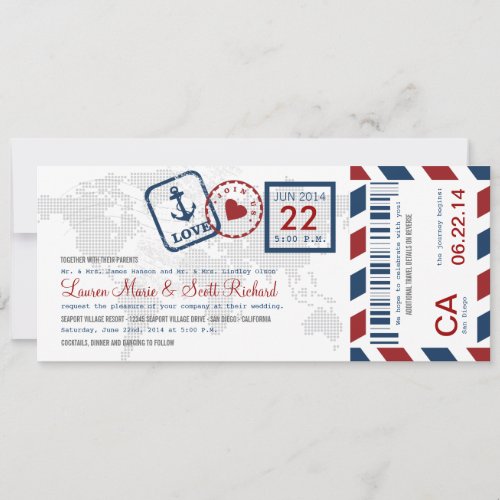 Boarding Pass Nautical Airmail Ticket Invitation
