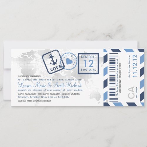 Boarding Pass Nautical Airmail Ticket Invitation