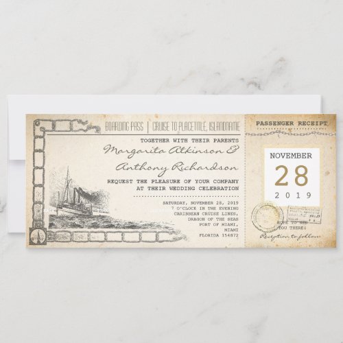 boarding pass nautical vintage wedding invitations