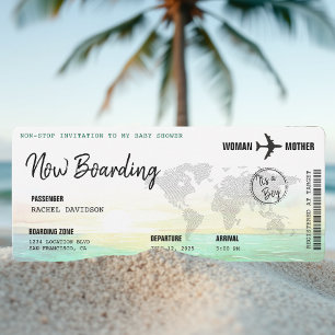 Boarding Pass Ocean Sunset Baby Shower Invitation