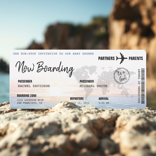Boarding Pass Ocean Sunset Baby Shower Invitation (Creator Uploaded)