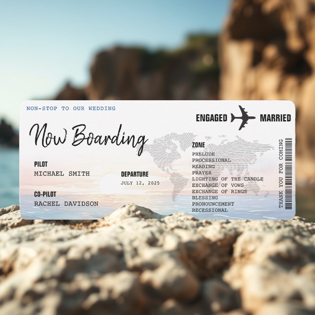 Boarding Pass Ocean Sunset Destination Wedding Program (Creator Uploaded)