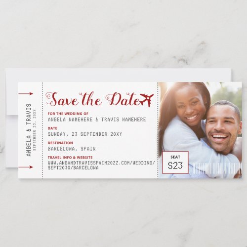 Boarding Pass Photo Red Airplane Logo Save Date