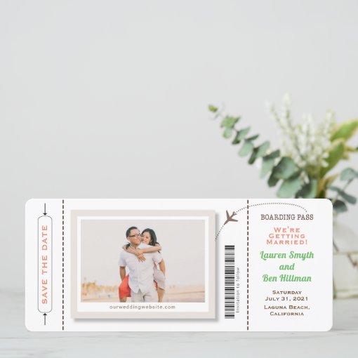 Boarding Pass Photo Save the Date Rounded Corners | Zazzle