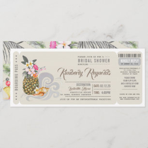 Boarding Pass Pineapple Beach Bridal Shower Invitation