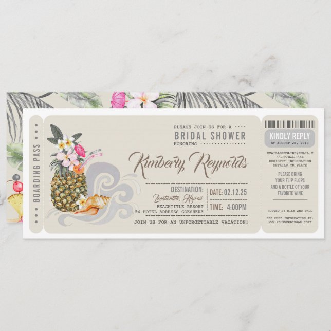 Boarding Pass | Pineapple | Beach Bridal Shower Invitation (Front/Back)