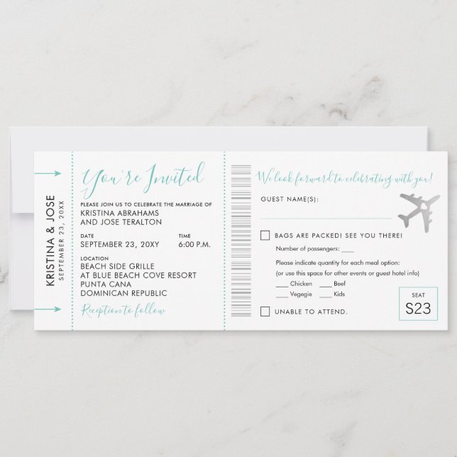Boarding Pass Plane Ticket All-In-One Invitation (Front)