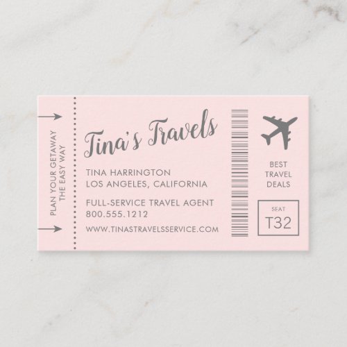 Boarding Pass Plane Ticket Business Cards Pink