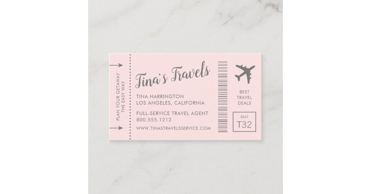 Boarding Pass Plane Ticket Business Cards Pink | Zazzle