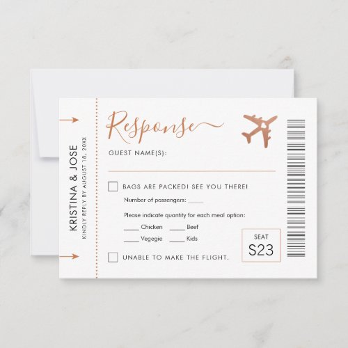 Boarding Pass Plane Ticket Copper Travel Theme RSVP Card