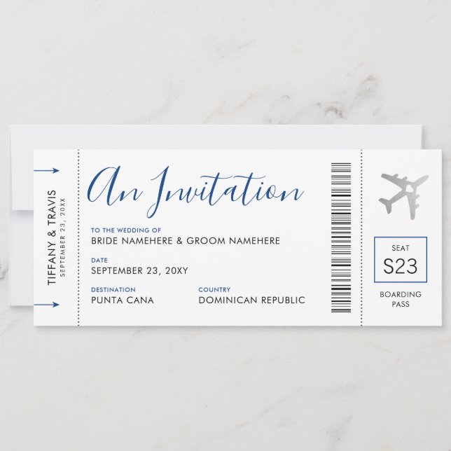 Boarding Pass Plane Ticket Destination Wedding Invitation (Front)