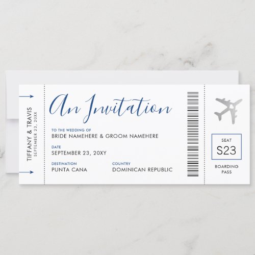 Boarding Pass Plane Ticket Destination Wedding Invitation