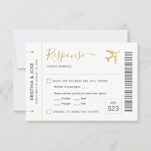 Boarding Pass Plane Ticket Gold Destination RSVP Card