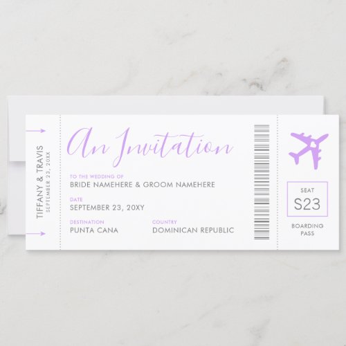 Boarding Pass Plane Ticket Lilac Travel  Invitation