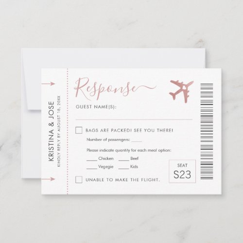 Boarding Pass Plane Ticket Pink Travel Theme RSVP Card