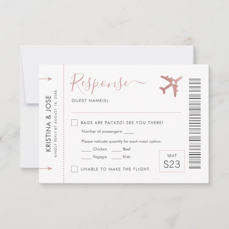 Boarding Pass Plane Ticket Pink Travel Theme RSVP Card | Zazzle