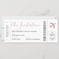 Boarding Pass Plane Ticket Pink Wedding Invitation