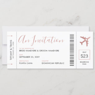 Boarding Pass Plane Ticket Pink Wedding Invitation