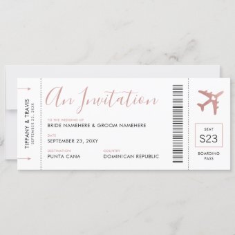 Boarding Pass Plane Ticket Pink Wedding Invitation | Zazzle