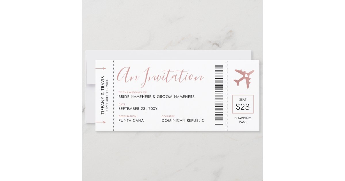 Boarding Pass Plane Ticket Pink Wedding Invitation | Zazzle