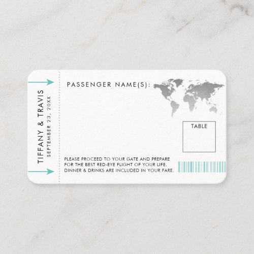 Boarding Pass Plane Ticket Place Card Silver Map