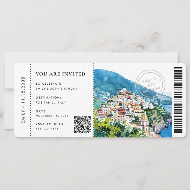 Boarding Pass Positano Amalfi Coast Birthday Invitation (Front)
