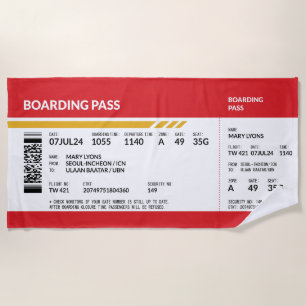 Boarding Pass - Red Beach Towel