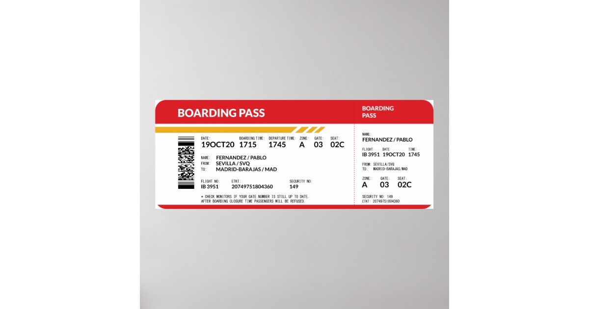 Boarding Pass - Red Poster | Zazzle