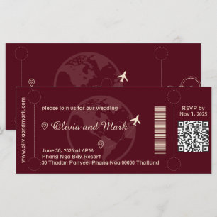 Boarding Pass RSVP Card – Burgundy & Champagne