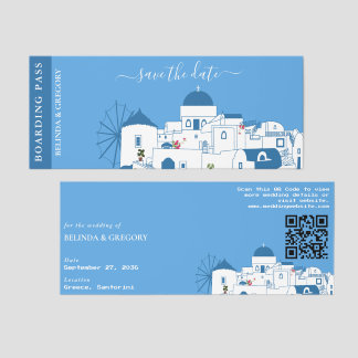 Boarding Pass Santorini Wedding Save the Date Raffle Tickets