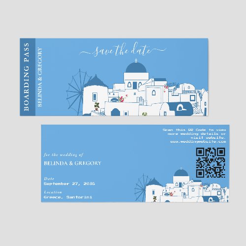 Boarding Pass Santorini Wedding Save the Date Raffle Tickets