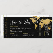 Boarding Pass Save the Date Black World Map Invitation (Front/Back)