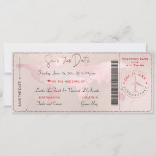 Boarding Pass Save the Date, Blush World Map Invitation