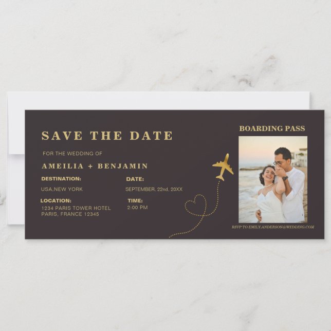 Boarding Pass Save the Date | Destination Wedding  Invitation (Front)