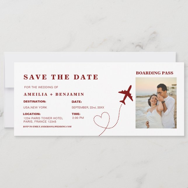 Boarding Pass Save the Date | Destination Wedding  Invitation (Front)