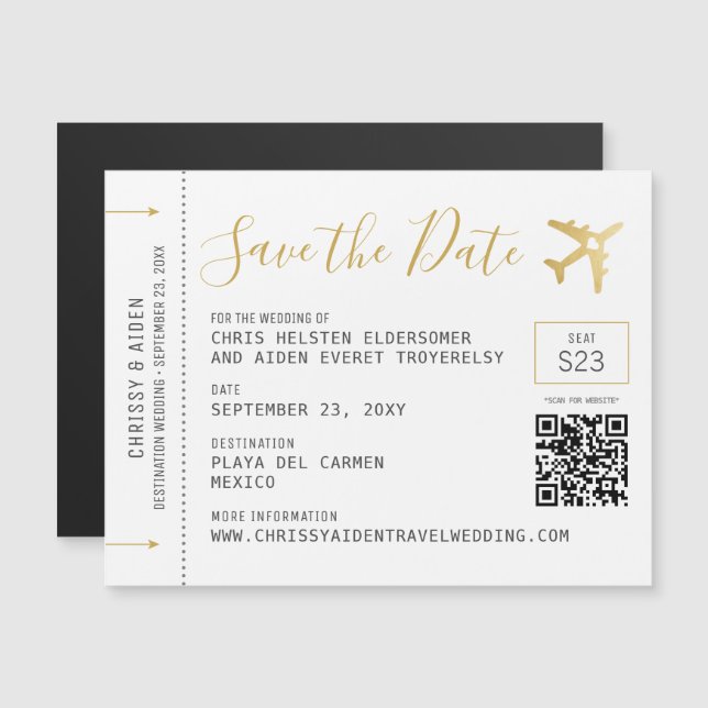Boarding Pass Save the Date Small Magnetic Card (Front/Back)