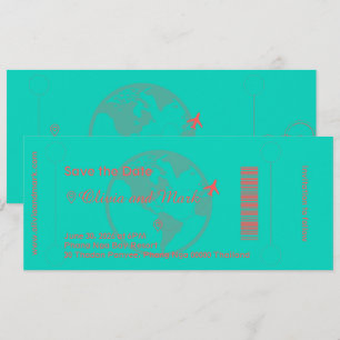 Boarding Pass Save the Date – Teal & Coral Invitation