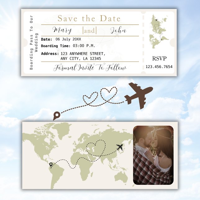 Boarding Pass Save The Date Ticket Boho Invitation (Creator Uploaded)