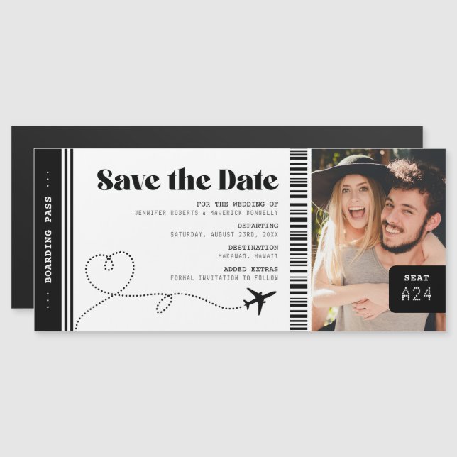Boarding Pass Save the Date Ticket Magnetic Invitation (Front/Back)