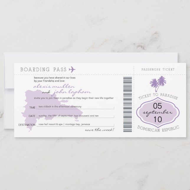 Boarding Pass Save the Date to Dominican Republic (Front)