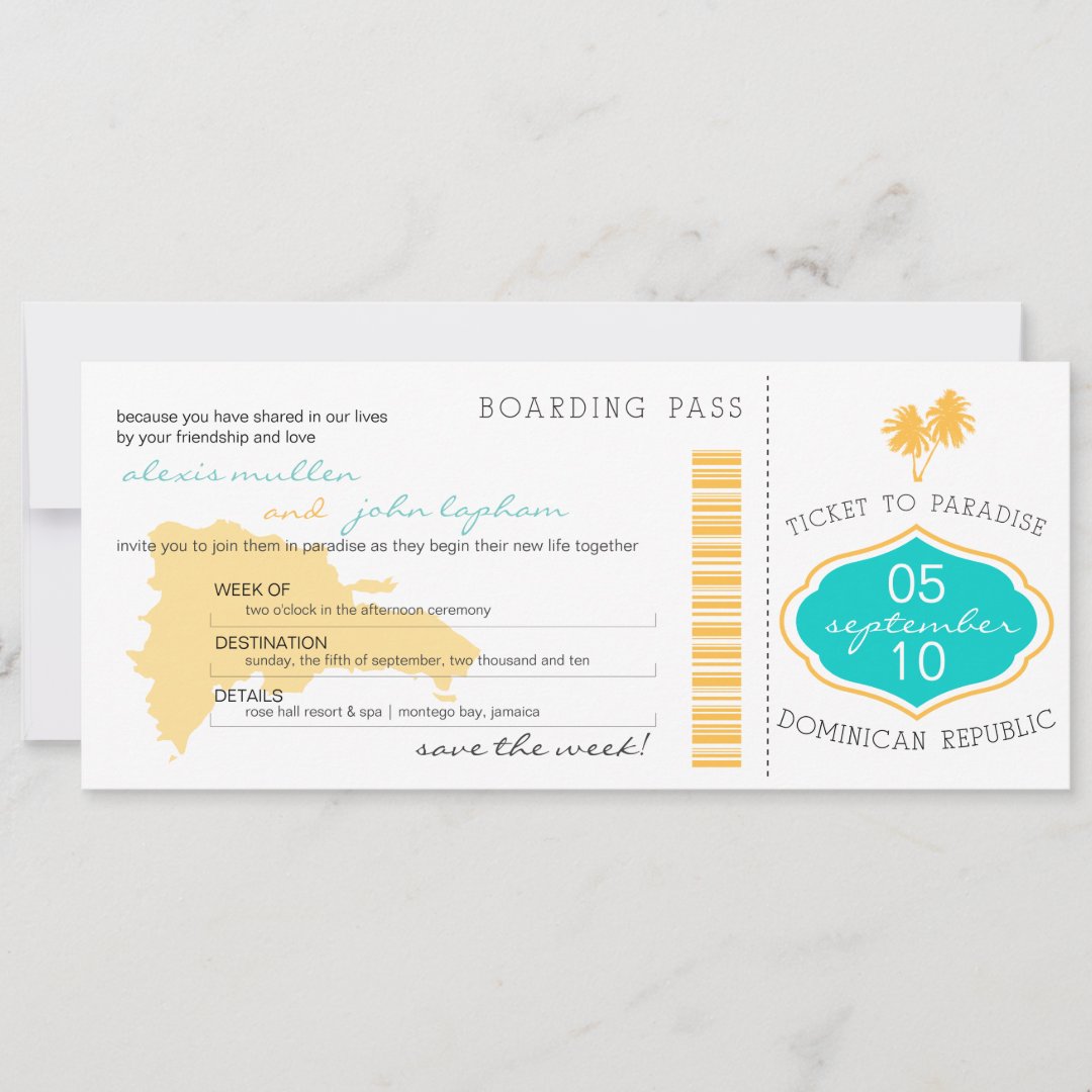 Boarding Pass Save the Date to Dominican Republic | Zazzle