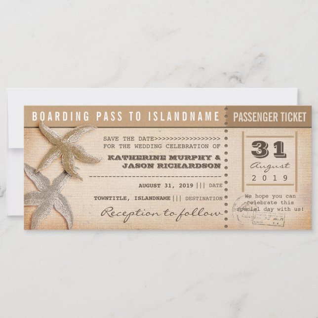 boarding pass save the date vintage tickets (Front)