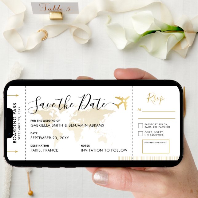 Boarding Pass Save the Date with Attached RSVP (Front Digital)