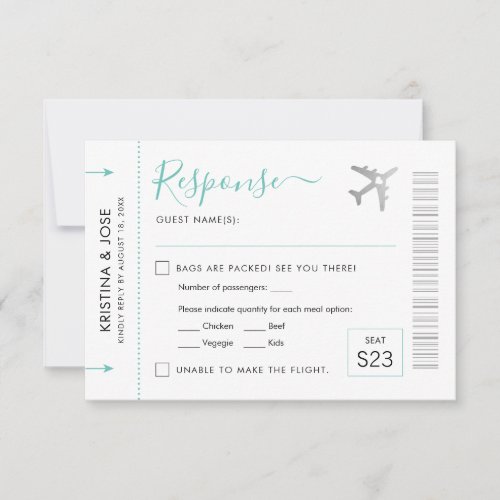 Boarding Pass Silver Plane Ticket Destination RSVP Card