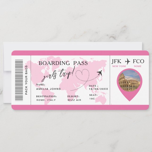 Boarding Pass Surprise Airline Ticket Girls Trip Invitation (Front)