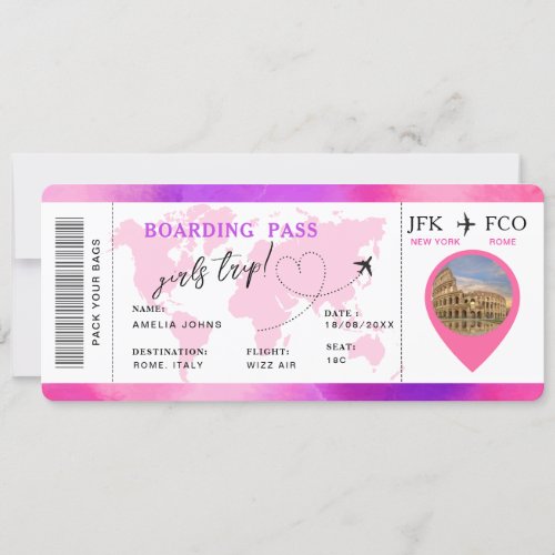 Boarding Pass Surprise Airline Ticket Girls Trip Invitation