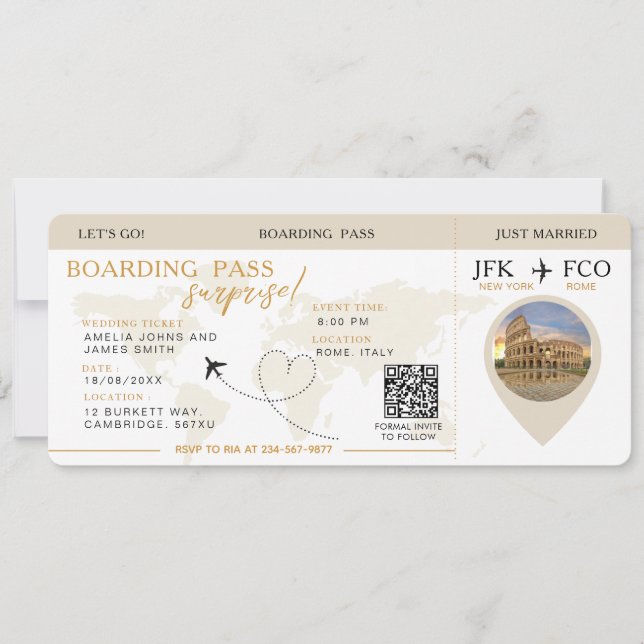 Boarding Pass Surprise Airline Ticket wedding   Invitation (Front)
